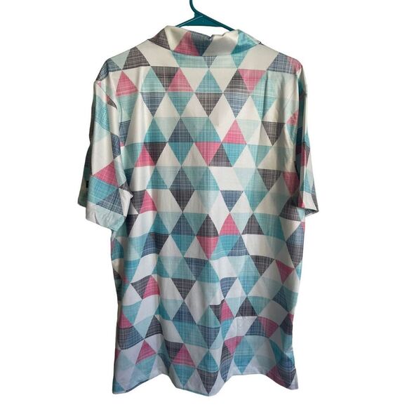 New Yatta Mens Multicolor Geometric Two Button Placket Golf Polo Shirt Size L - Picture 2 of 16